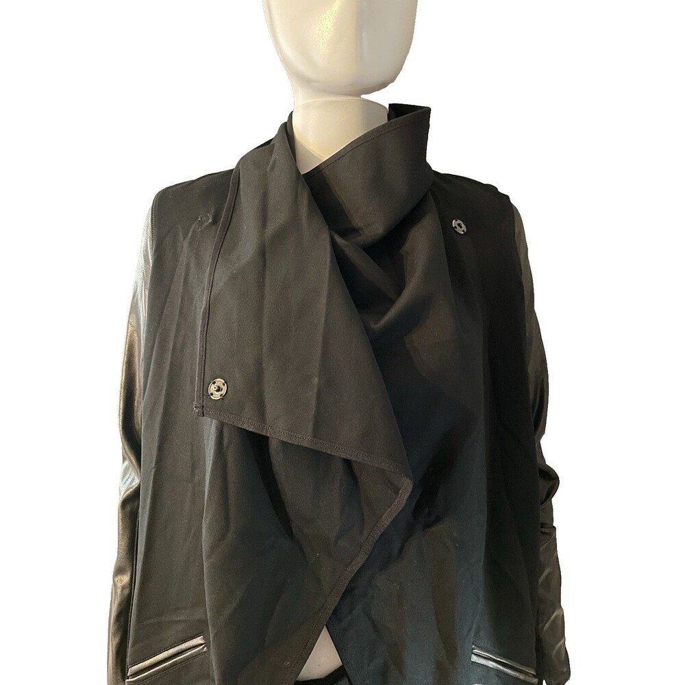 NEW Spanx Drape Front Jacket Faux Leather Shapewear Goth Black 50176R SZ XS
